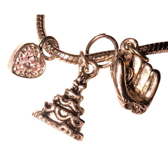 Euro Style Silver Toned Charm Bracelet 16 Charms Wedding Hearts 7.75 in - Picture 2 of 9